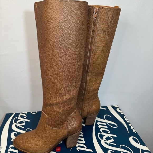 Lucky Brand Shoes - Lucky Brand Epositoh Honey Cornelian Leather Knee-High Boots Size 8 Block Heels